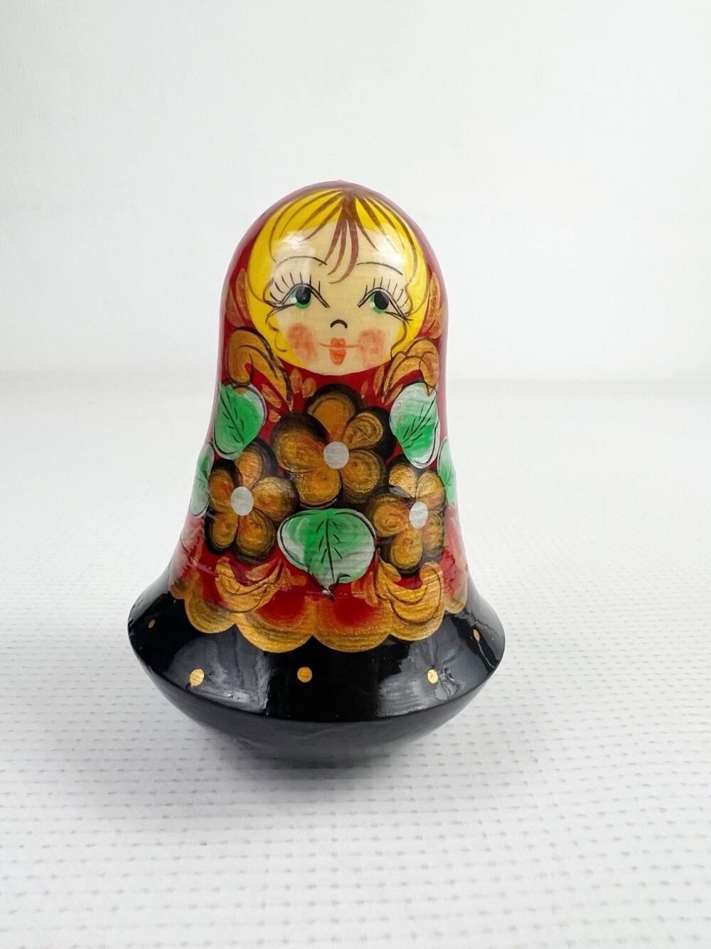 Roly Poly Russian Doll Chime Bell Hand Painted Folk Art 3.5" Vintage Beautiful